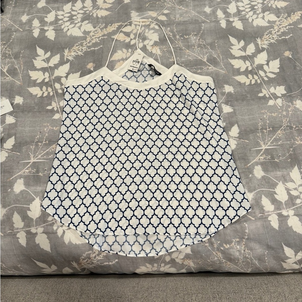 Express White and Blue Geometric Top